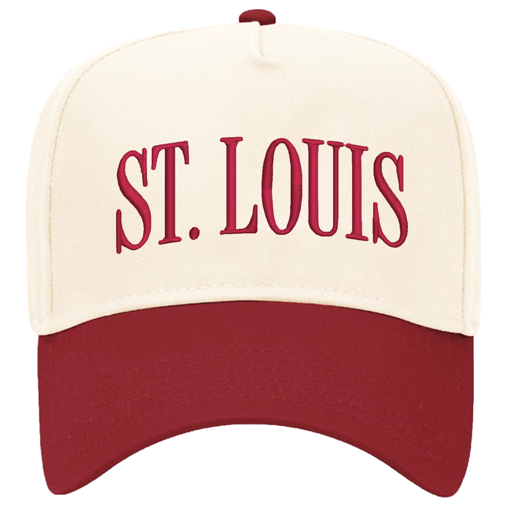 St. Louis Puff Embroidered Structured Snapback Hat - Red + Tan