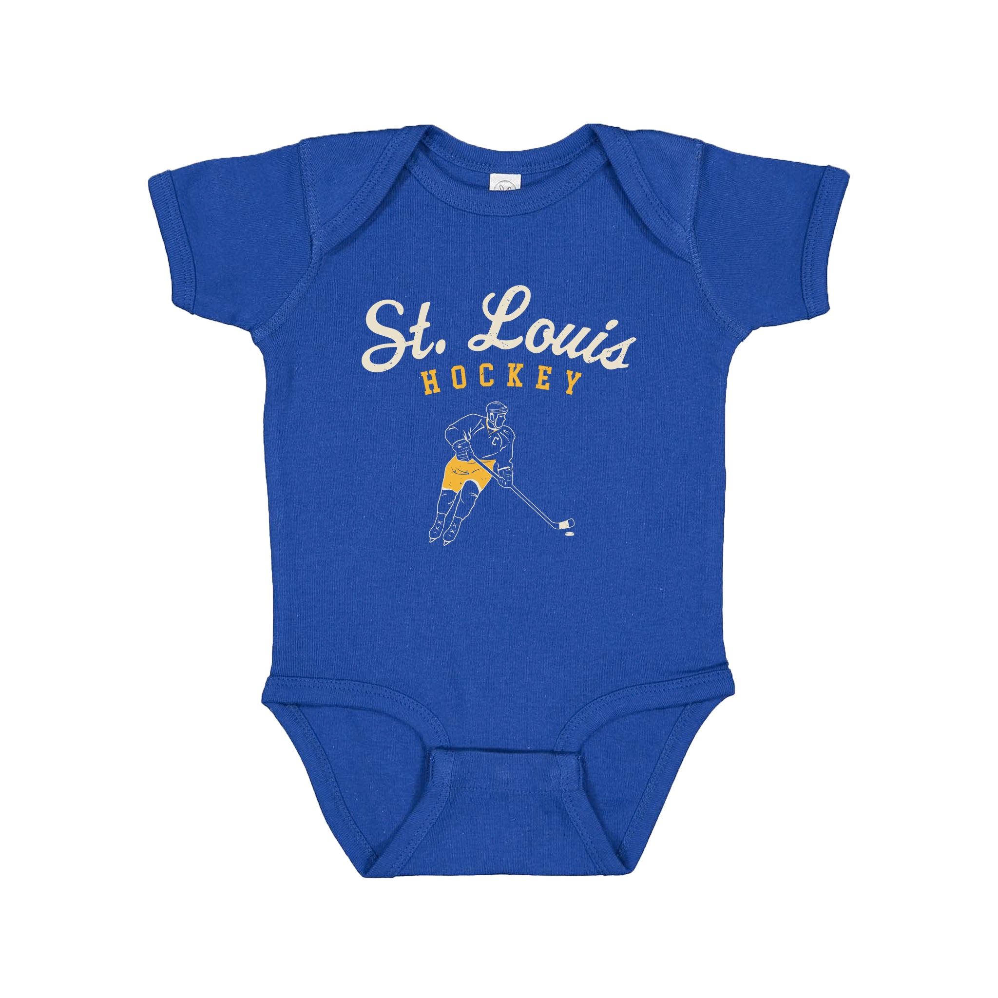 Vintage Louis Hockey Player Baby Onesie Royal1