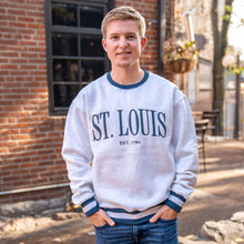 Load image into Gallery viewer, St. Louis Color Block Crewneck Unisex Sweatshirt - Ash/Navy
