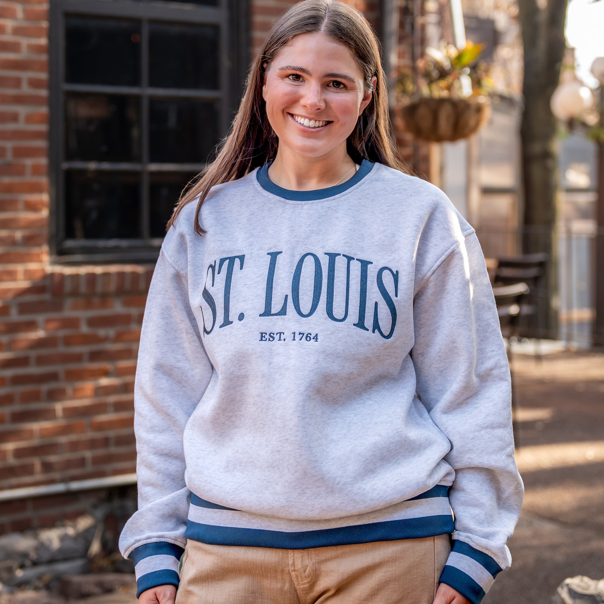 St. Louis Color Block Crewneck Unisex Sweatshirt - Ash/Navy