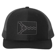 Load image into Gallery viewer, Black STL Flag Patch Snapback Trucker Hat
