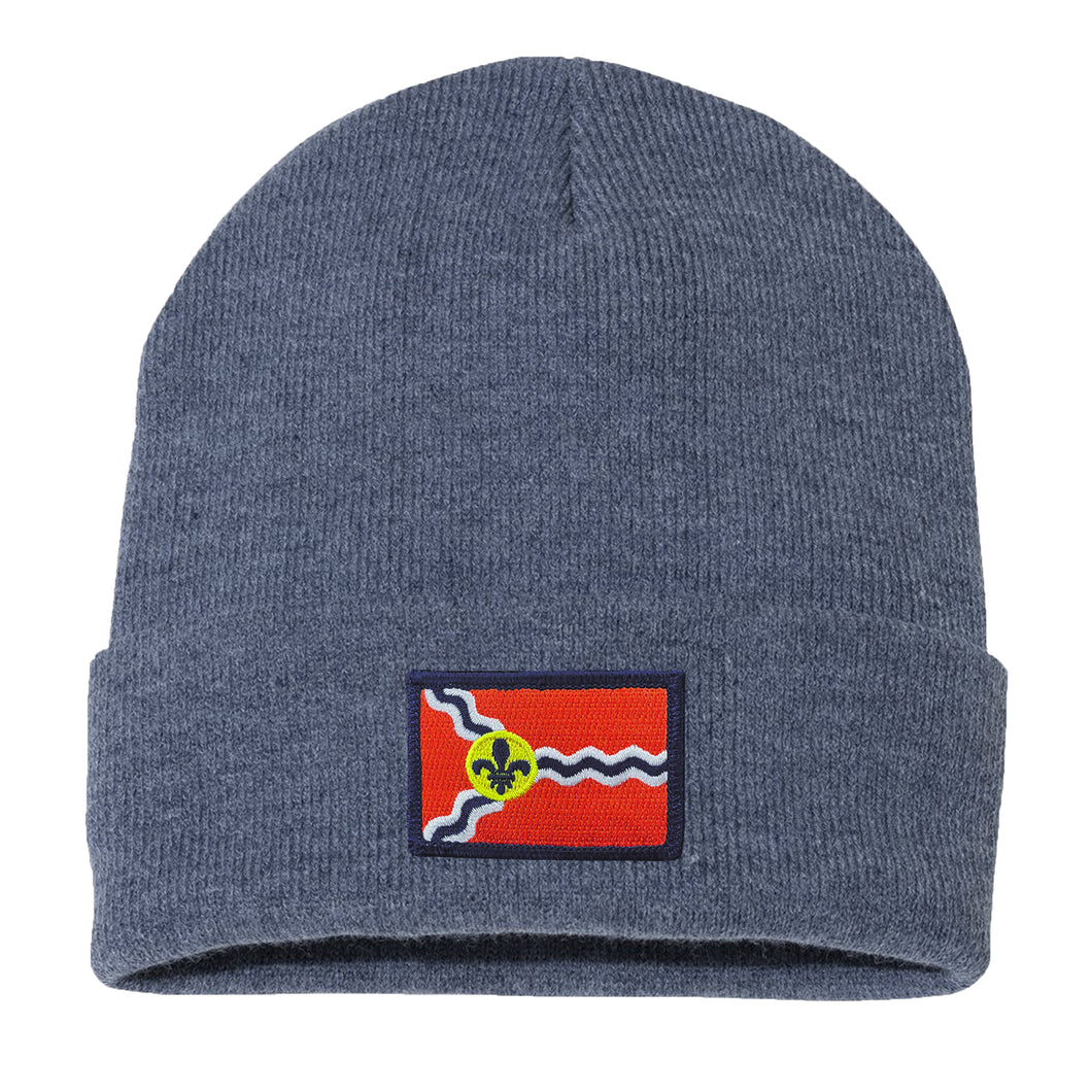 STL Flag Patch Knit Beanie Hat - Heather Blue