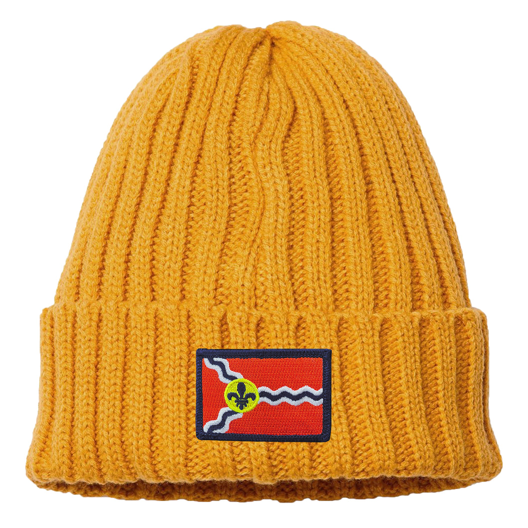 STL Flag Patch Knit Beanie Hat - Mustard Cableknit