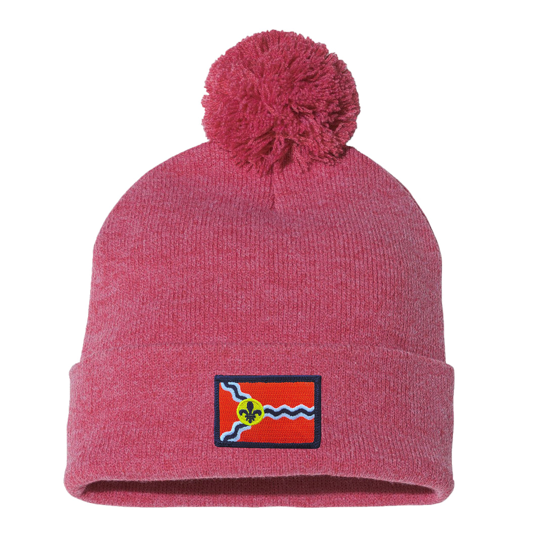 STL Flag Patch Knit Beanie Hat - Heather Red