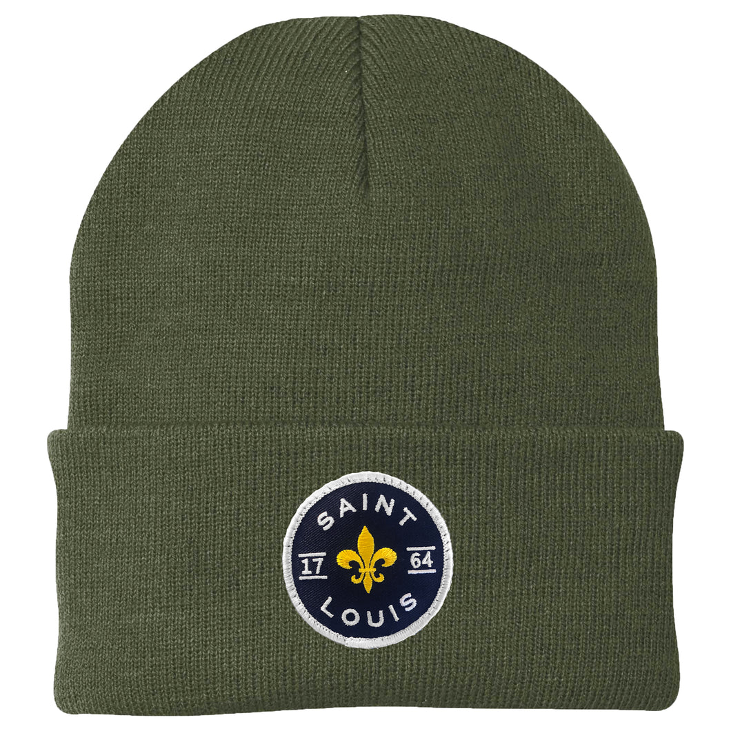 Saint Louis Fleur de Lis Patch Knit Beanie Hat - Green