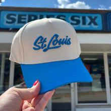 Load image into Gallery viewer, St. Louis Script Puff Embroidered Structured Snapback Hat

