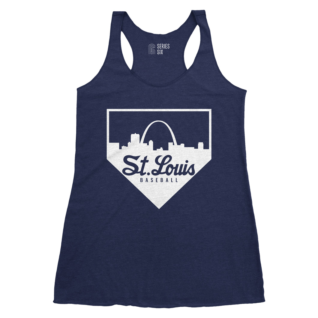St. Louis Baseball Home Plate Skyline Ladies Racerback Tank Top - Navy