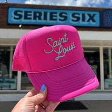 Load image into Gallery viewer, Saint Louis Script Foam Snapback Trucker Hat - Hot Pink
