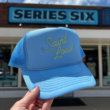 Load image into Gallery viewer, Saint Louis Script Foam Snapback Trucker Hat - Blue
