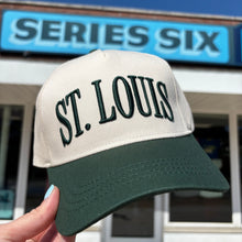 Load image into Gallery viewer, St. Louis Puff Embroidered Structured Snapback Hat - Green + Tan
