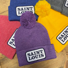 Load image into Gallery viewer, Saint Louis Navy Patch Knit Beanie Hat with Pom Pom - Purple
