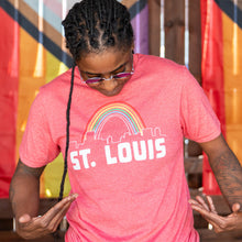 Load image into Gallery viewer, St. Louis Rainbow Skyline Short Sleeve Unisex T-Shirt - Red
