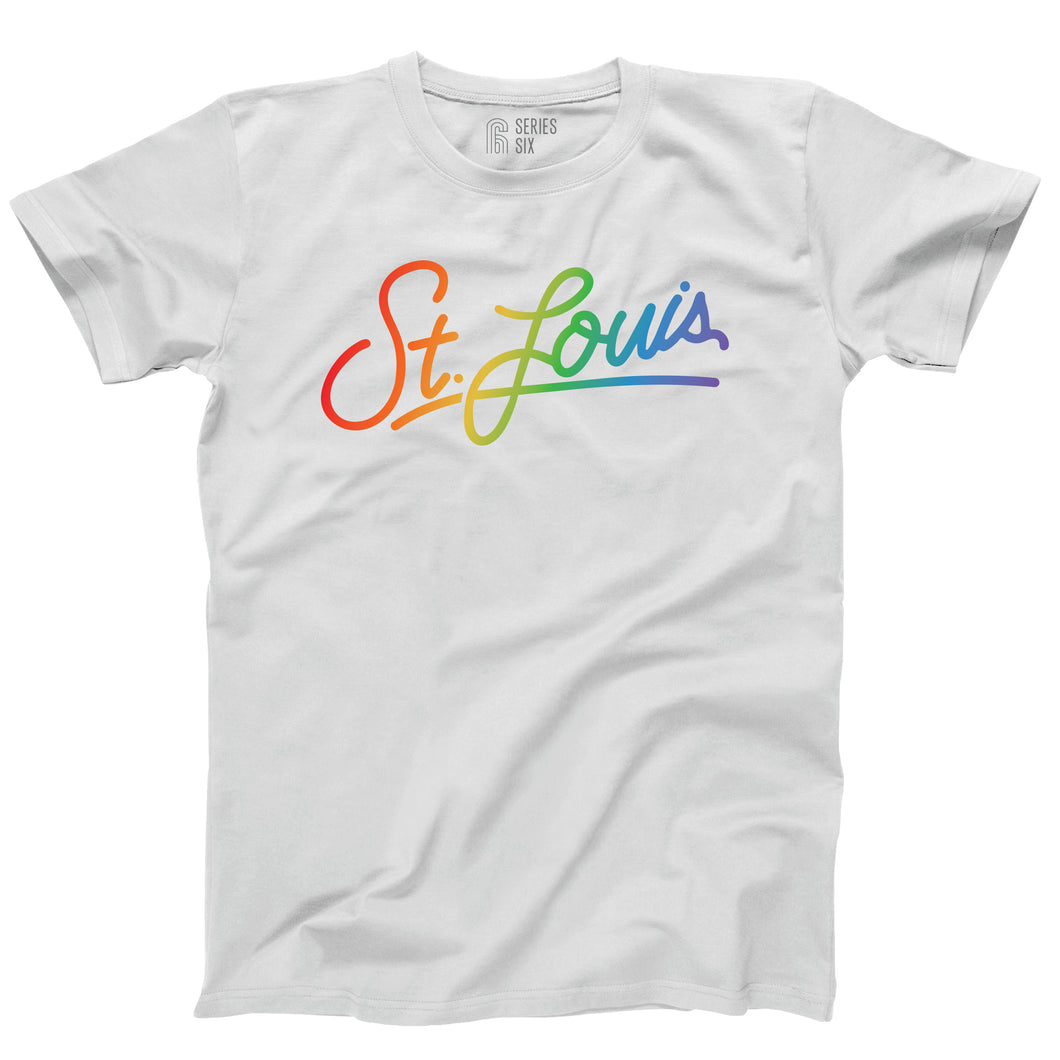 St. Louis Rainbow Script Short Sleeve Unisex T-Shirt