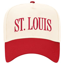 Load image into Gallery viewer, St. Louis Puff Embroidered Structured Snapback Hat - Red + Tan
