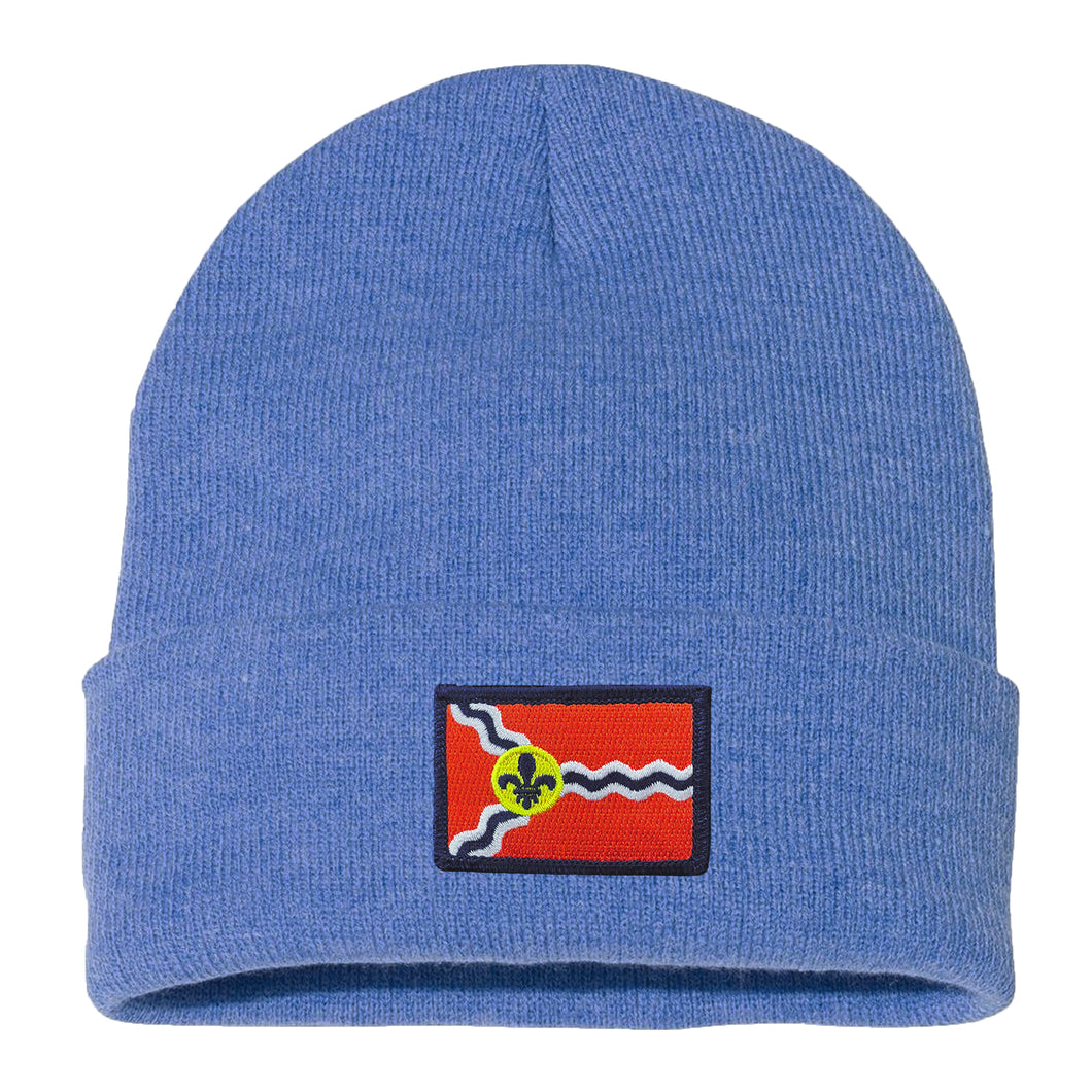 STL Flag Patch Knit Beanie Hat - Heather Royal