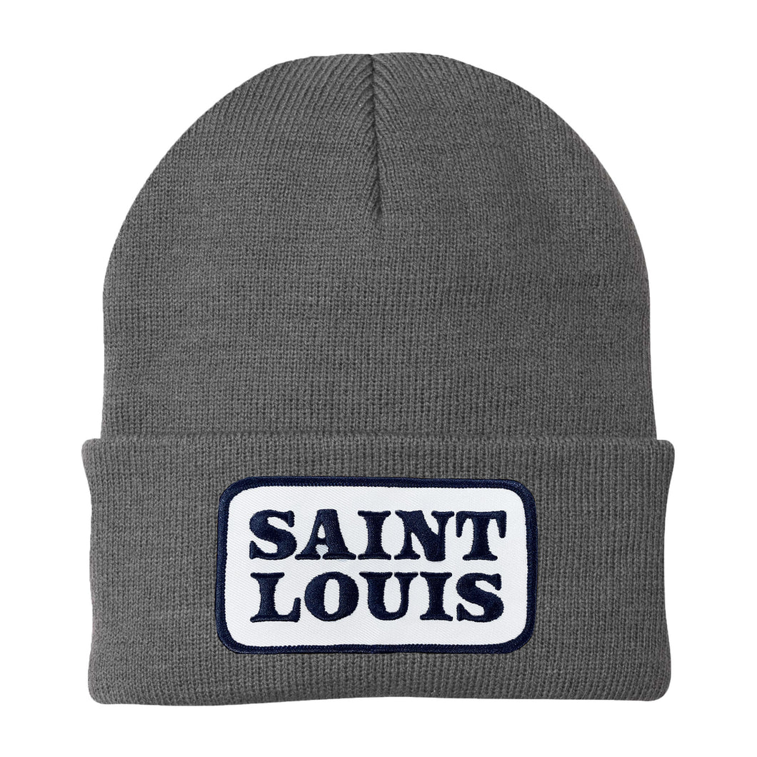 Saint Louis Navy Patch Knit Beanie Hat - Grey