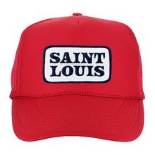 Load image into Gallery viewer, Saint Louis Navy Patch Foam Snapback Trucker Hat - Red
