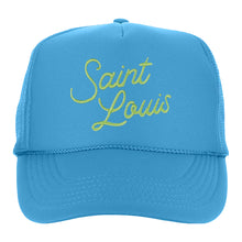 Load image into Gallery viewer, Saint Louis Script Foam Snapback Trucker Hat - Blue
