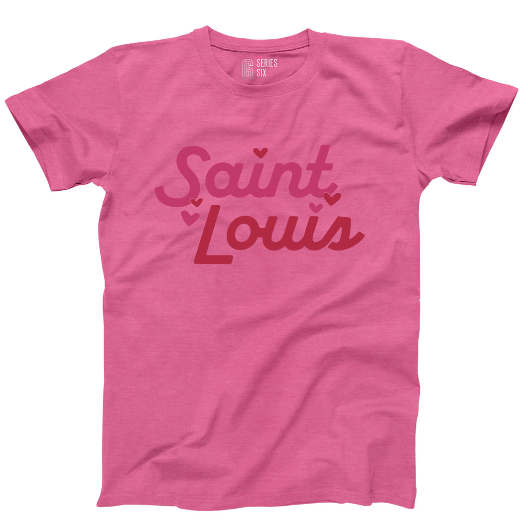 Saint Louis Script Hearts Unisex Short Sleeve T-Shirt