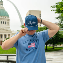 Load image into Gallery viewer, St. Louis Script Rope Bill Snapback Hat - Blue + White
