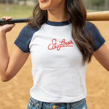 Load image into Gallery viewer, St. Louis Script Cropped Raglan T-Shirt - Navy

