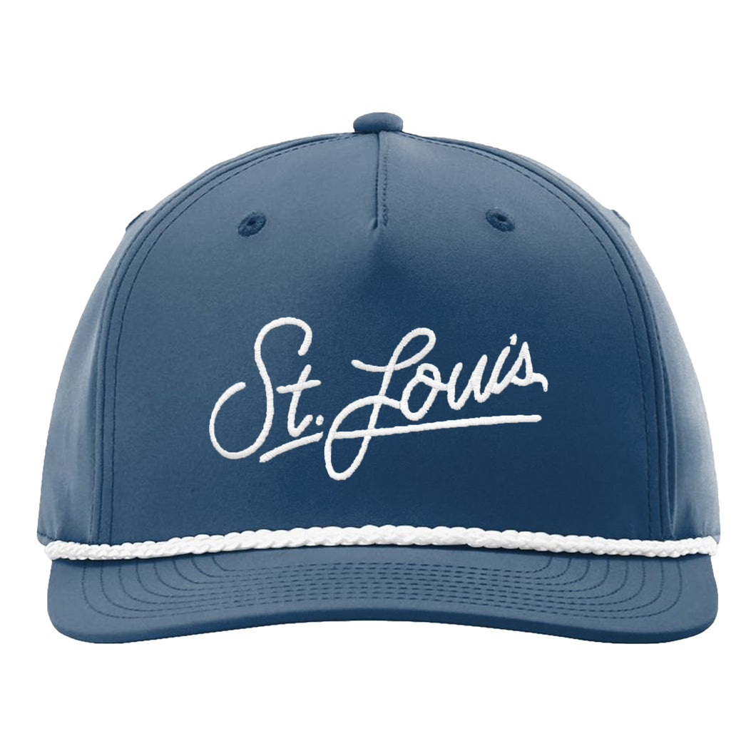 St. Louis Script Rope Bill Snapback Hat - Blue + White