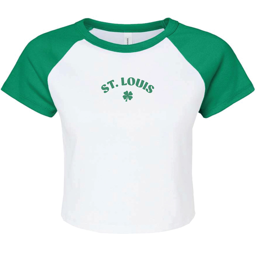 St. Louis Shamrock Cropped Raglan T-Shirt - Green