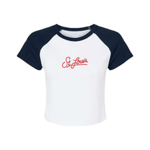 Load image into Gallery viewer, St. Louis Script Cropped Raglan T-Shirt - Navy
