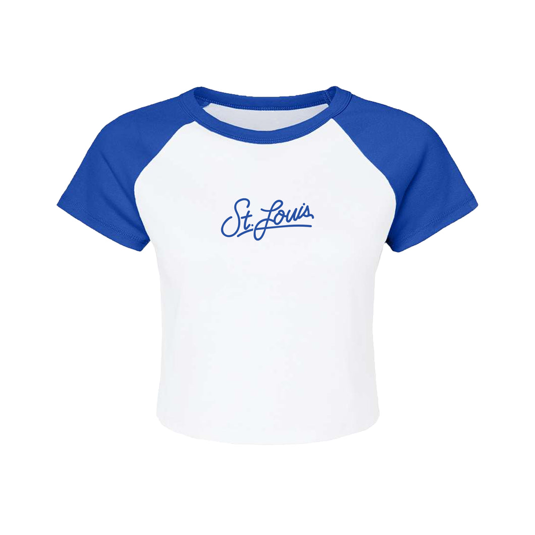 St. Louis Script Cropped Raglan T-Shirt - Royal