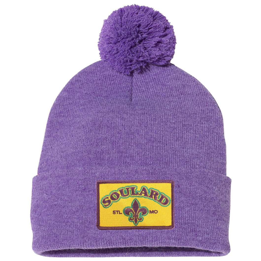 Soulard Patch Knit Beanie with Pom Hat - Purple