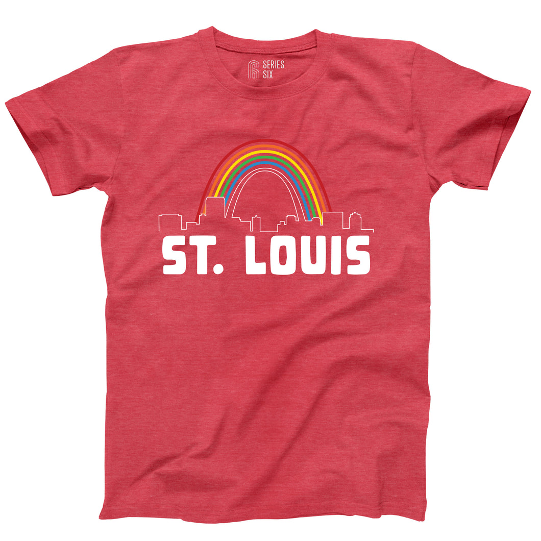 St. Louis Rainbow Skyline Short Sleeve Unisex T-Shirt - Red
