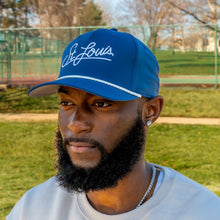 Load image into Gallery viewer, St. Louis Script Rope Bill Snapback Hat - Blue + White

