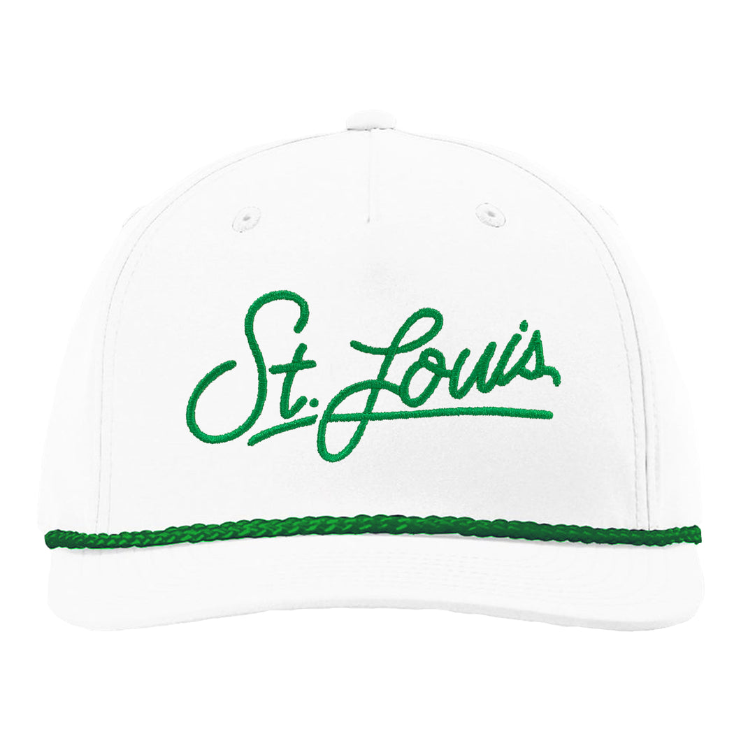 St. Louis Script Rope Bill Snapback Hat - White + Green