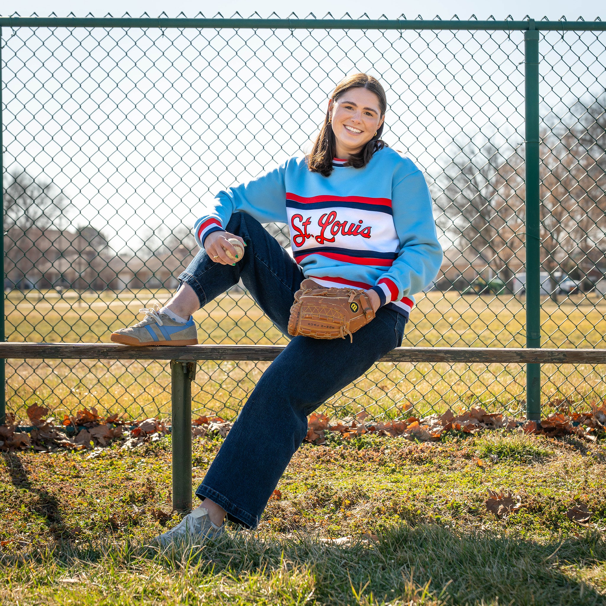St. Louis Baseball Light Blue Color Block Crewneck Unisex 