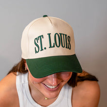 Load image into Gallery viewer, St. Louis Puff Embroidered Structured Snapback Hat - Green + Tan

