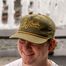 Load image into Gallery viewer, St. Louis Script Rope Bill Snapback Hat - Green + Gold
