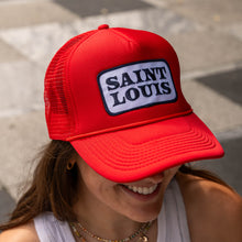 Load image into Gallery viewer, Saint Louis Navy Patch Foam Snapback Trucker Hat - Red
