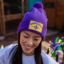 Load image into Gallery viewer, Soulard Patch Knit Beanie with Pom Hat - Purple
