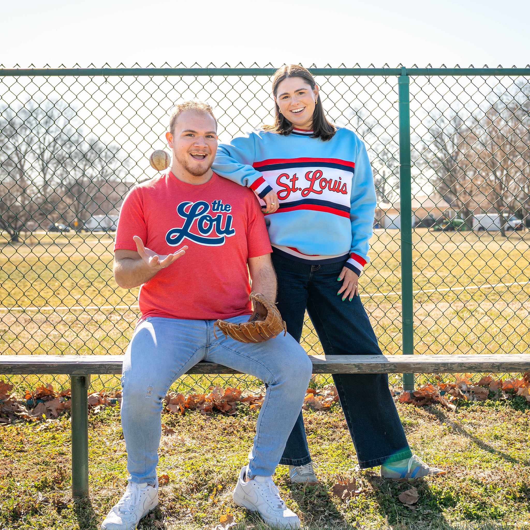 St. Louis Baseball Light Blue Color Block Crewneck Unisex 