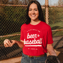 Load image into Gallery viewer, A City Built on Beer and Baseball Unisex Short Sleeve T-Shirt - Red
