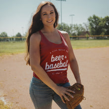 Load image into Gallery viewer, A City Built on Beer and Baseball Ladies Racerback Tank Top - Red
