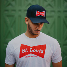 Load image into Gallery viewer, Budweiser Bowtie St. Louis Snapback Trucker Hat
