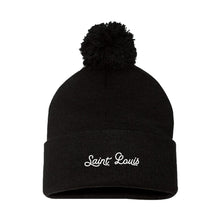 Load image into Gallery viewer, Saint Louis Embroidered Script Knit Beanie Hat - Black
