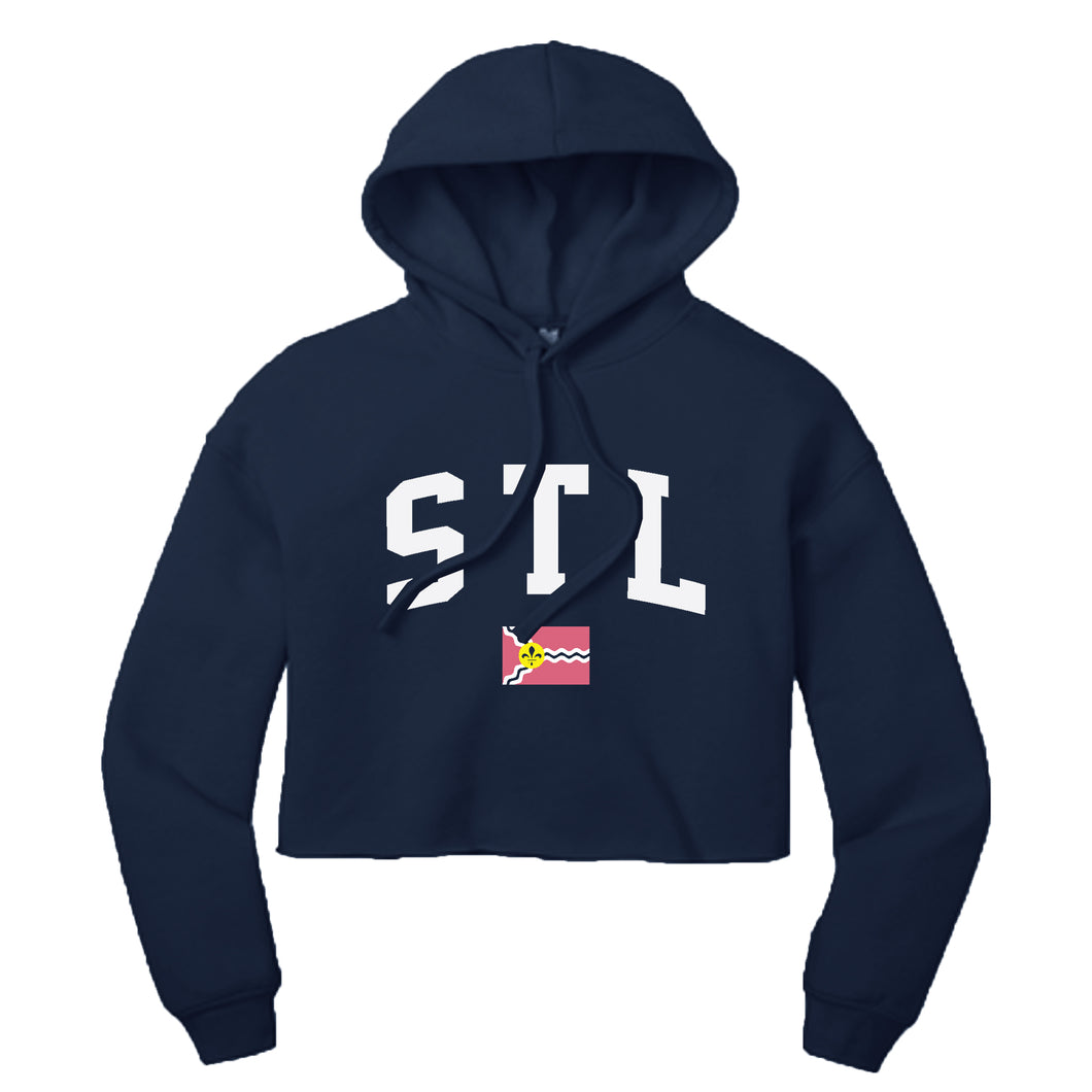 STL Flag Hooded Cropped Sweatshirt - Navy Blue