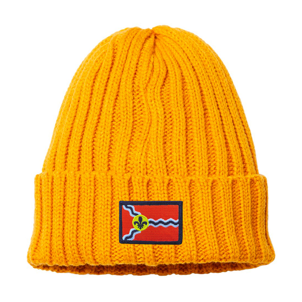 STL Flag Patch Knit Beanie Hat - Mustard Cableknit