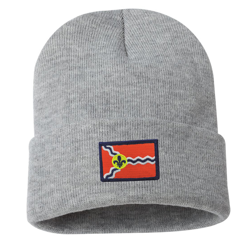 STL Flag Patch Knit Beanie Hat - Grey
