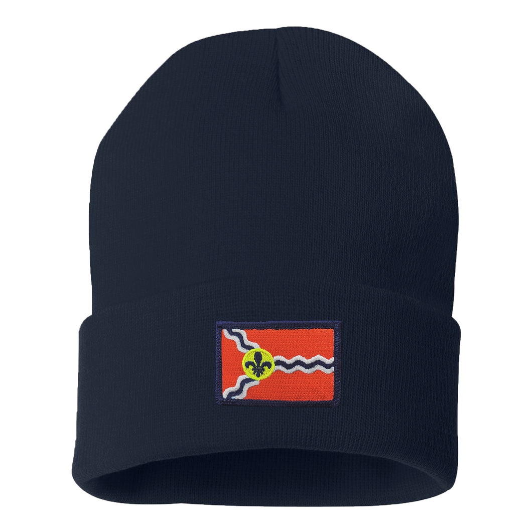 STL Flag Patch Knit Beanie Hat - Navy