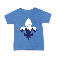 Load image into Gallery viewer, Fleur De Lis Skyline Short Sleeve Youth T-Shirt - Light Blue
