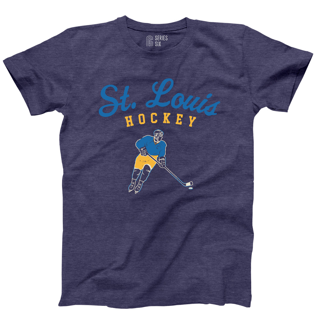 Vintage St. Louis Hockey Player Unisex Short Sleeve T-Shirt - Navy