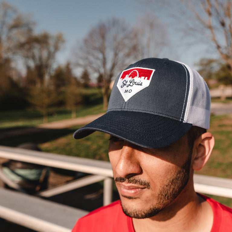 St. Louis Puff Embroidered Structured Snapback Hat - Navy + Red